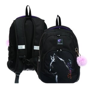Рюкзак молодёжный, 42 х 31 х 13 см, эргономичная спинка, Stavia "Shiny cat", чёрный