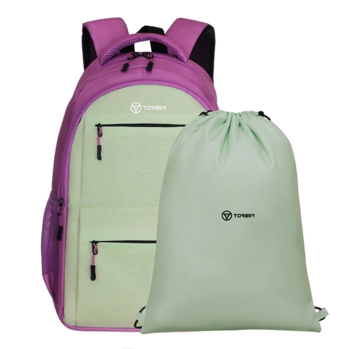 Рюкзак молодежный 45 х 30 х 18 см, эргономичная спинка, + мешок, TORBER CLASS X, розовый/салатовый T2602-23-Gr-P от компании Интернет - магазин Flap - фото 1