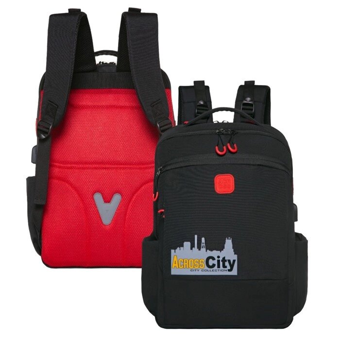 Рюкзак молодёжный 45 х 31 х 12 см, эргономичная спинка, Across М-4, чёрный/красный M-4-2 от компании Интернет - магазин Flap - фото 1