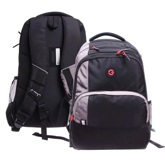 Рюкзак молодежный 45 х 32 х 23 см, эргономичная спинка, отделение для ноутбука, Grizzly 330, чёрный/серый RU-330-1_1 от компании Интернет - магазин Flap - фото 1