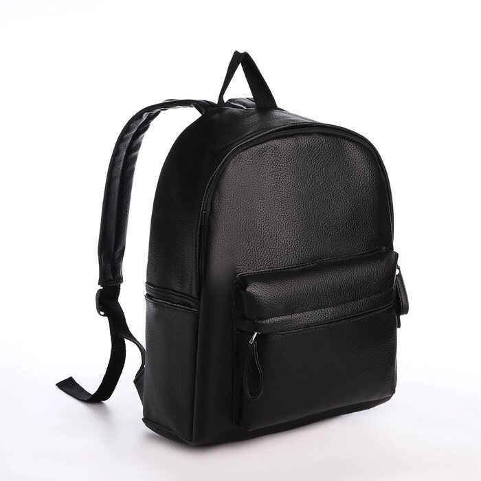 Рюкзак молодёжный из искусственной кожи на молнии, 4 кармана, цвет чёрный от компании Интернет - магазин Flap - фото 1