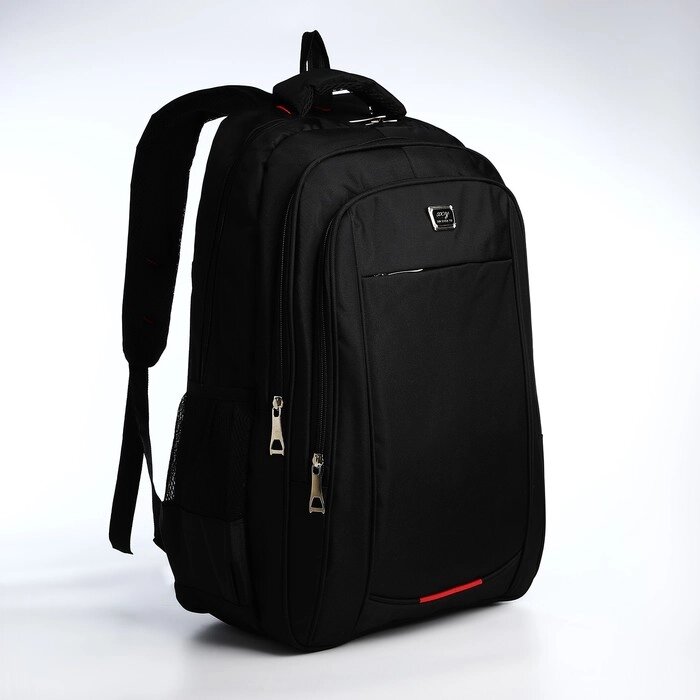 Рюкзак молодёжный из текстиля, 2 отдела на молнии, 4 кармана, цвет чёрный/красный от компании Интернет - магазин Flap - фото 1