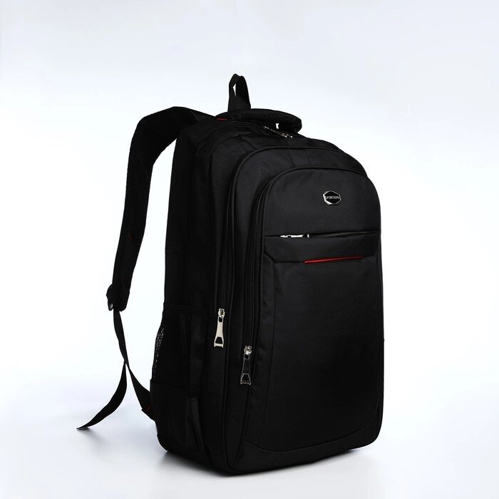 Рюкзак молодёжный из текстиля, 2 отдела на молнии, 4 кармана, цвет чёрный/красный от компании Интернет - магазин Flap - фото 1