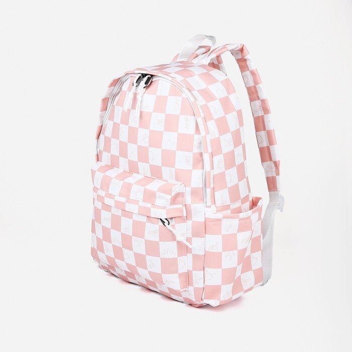 Рюкзак молодёжный из текстиля, 4 кармана, цвет белый/розовый от компании Интернет - магазин Flap - фото 1