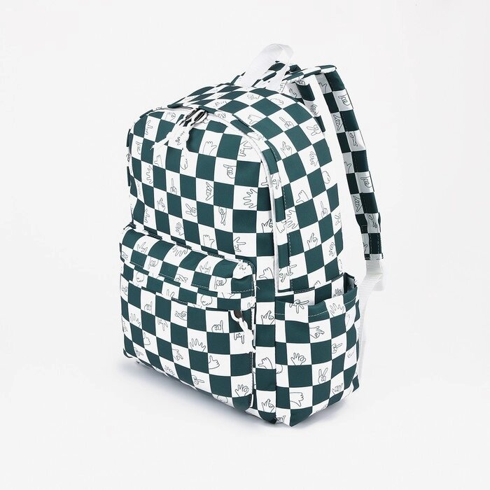 Рюкзак молодёжный из текстиля, 4 кармана, цвет белый/зелёный от компании Интернет - магазин Flap - фото 1