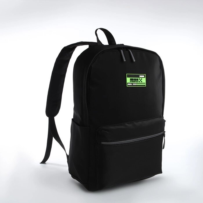 Рюкзак молодёжный из текстиля на молнии, 2 кармана, цвет чёрный/зелёный от компании Интернет - магазин Flap - фото 1