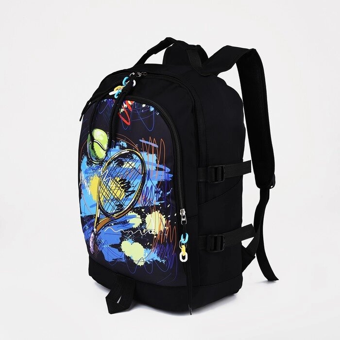 Рюкзак молодёжный из текстиля на молнии, 3 кармана, цвет чёрный от компании Интернет - магазин Flap - фото 1