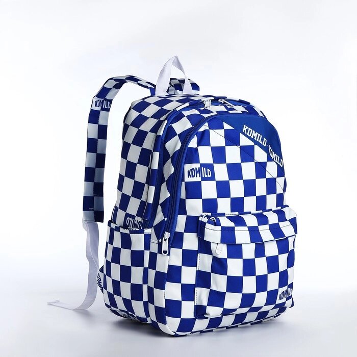 Рюкзак молодёжный из текстиля на молнии, 5 карманов, цвет белый/синий от компании Интернет - магазин Flap - фото 1