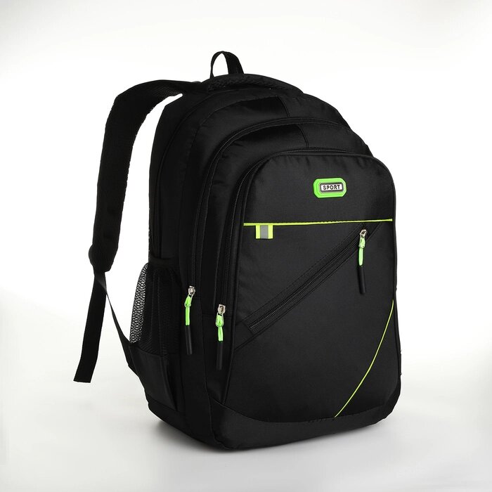 Рюкзак молодёжный из текстиля на молнии, 5 карманов, цвет чёрный/зелёный от компании Интернет - магазин Flap - фото 1