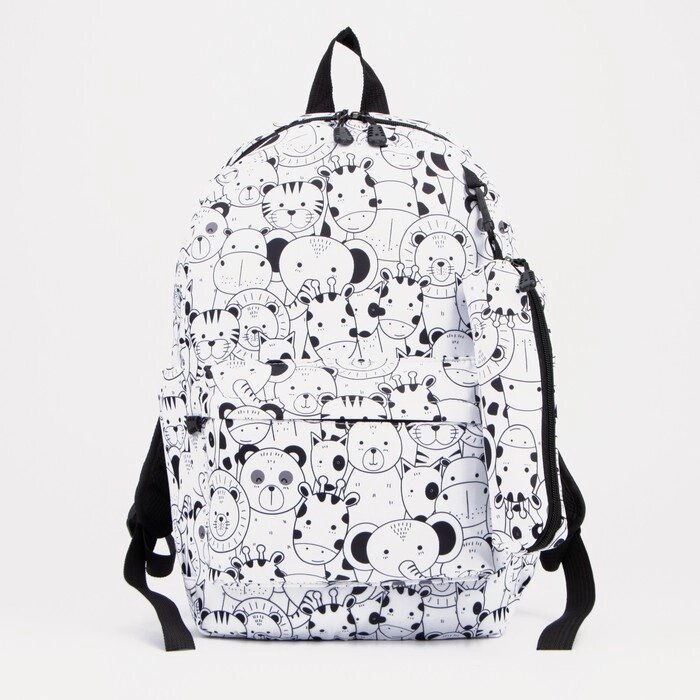Рюкзак молодёжный из текстиля на молнии, наружный карман, пенал, цвет белый от компании Интернет - магазин Flap - фото 1