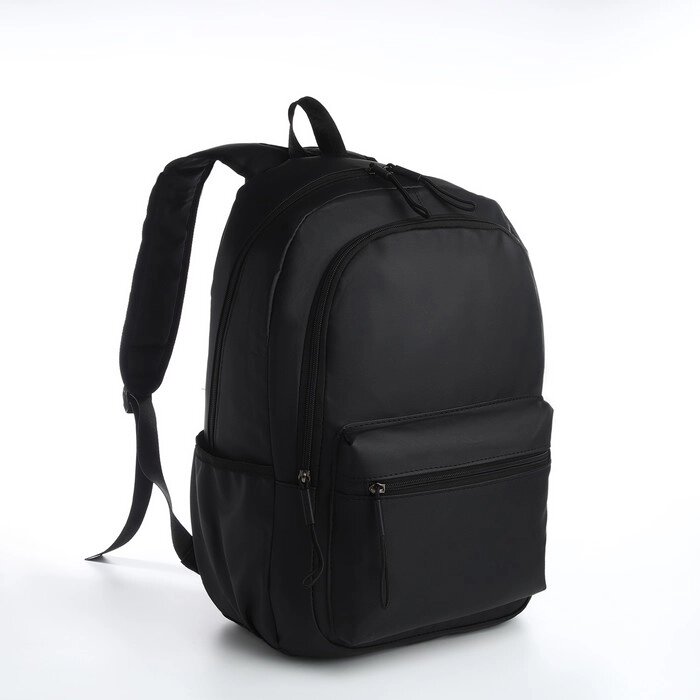 Рюкзак молодёжный из текстиля на молнии, непромокаемый, 3 кармана, цвет чёрный от компании Интернет - магазин Flap - фото 1