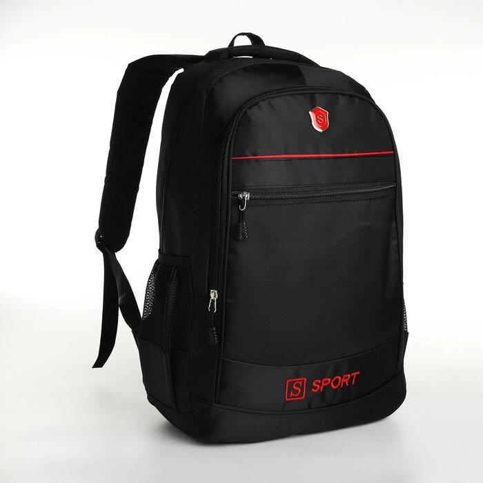 Рюкзак молодёжный на молнии, 4 кармана, цвет чёрный/красный от компании Интернет - магазин Flap - фото 1