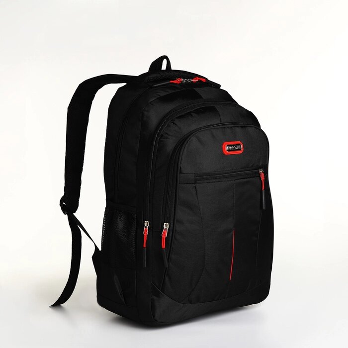 Рюкзак молодёжный на молнии, 5 карманов, цвет чёрный/красный от компании Интернет - магазин Flap - фото 1