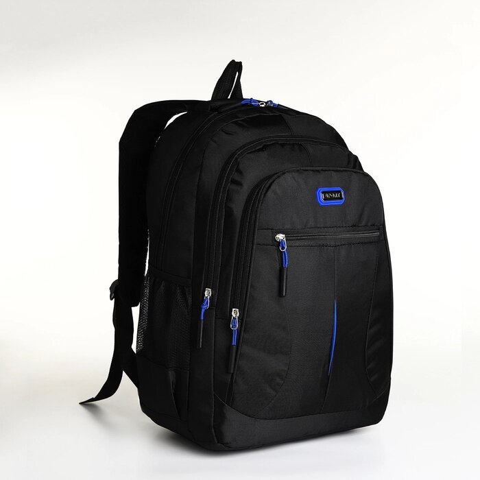 Рюкзак молодёжный на молнии, 5 карманов, цвет чёрный/синий от компании Интернет - магазин Flap - фото 1