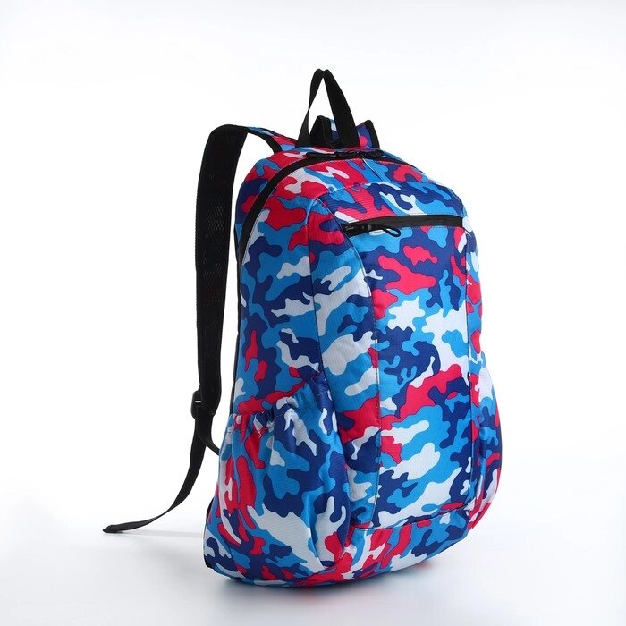 Рюкзак молодёжный, водонепроницаемый на молнии, 3 кармана, цвет голубой/розовый от компании Интернет - магазин Flap - фото 1