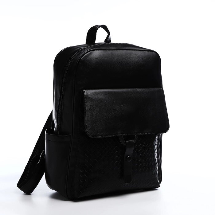 Рюкзак мужской на молнии, 3 наружных кармана, цвет чёрный от компании Интернет - магазин Flap - фото 1