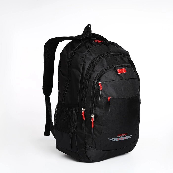 Рюкзак мужской на молнии, 4 наружных кармана, цвет чёрный/красный от компании Интернет - магазин Flap - фото 1
