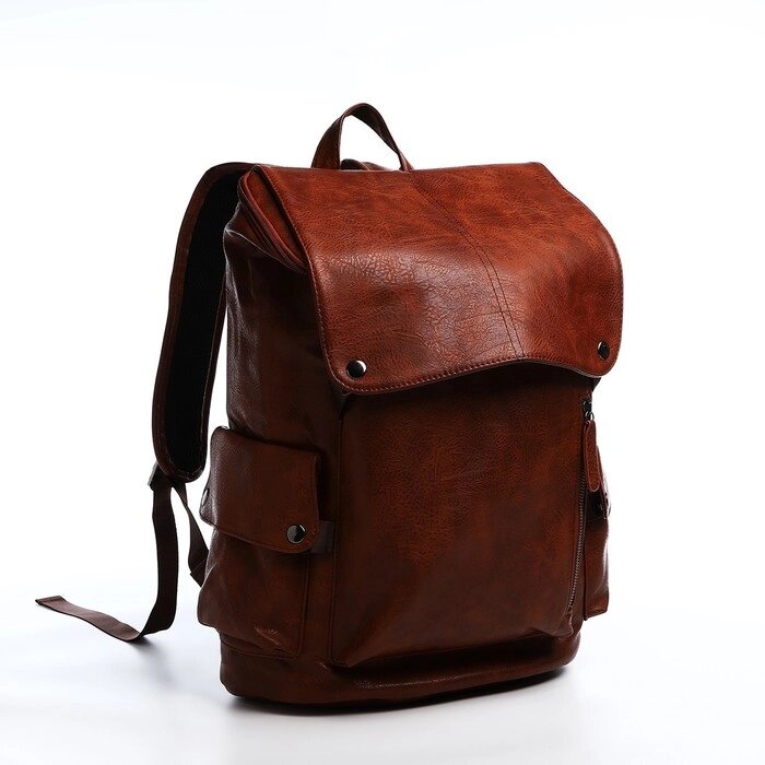 Рюкзак мужской на молнии, 4 наружных кармана, цвет коричневый от компании Интернет - магазин Flap - фото 1