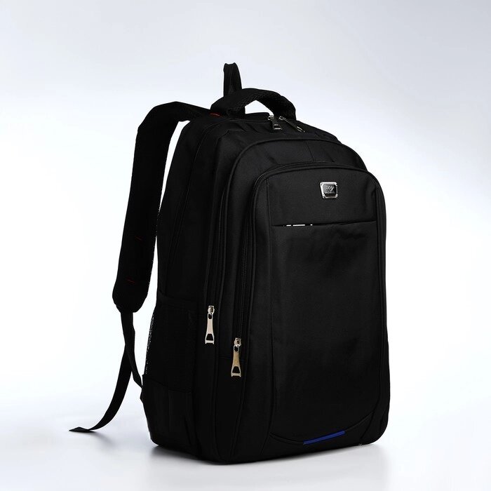 Рюкзак мужской на молниях, 3 наружных кармана, цвет чёрный/синий/серый от компании Интернет - магазин Flap - фото 1