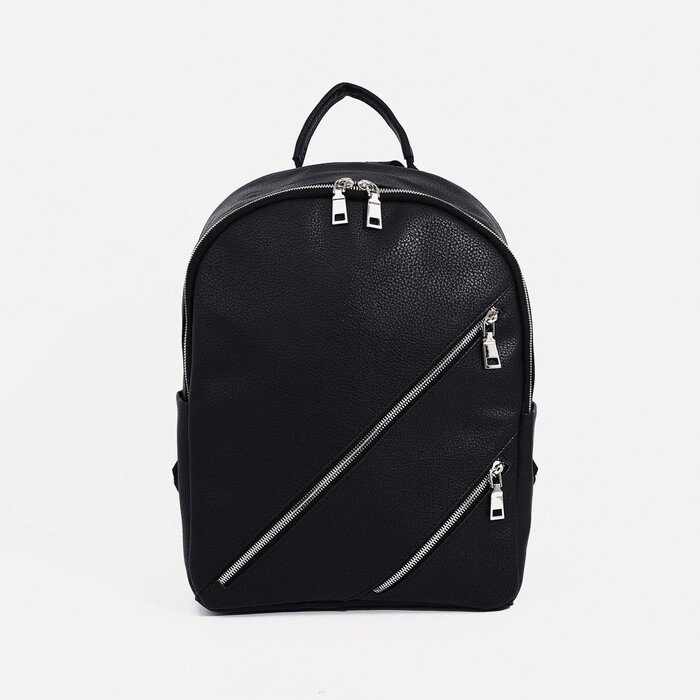 Рюкзак на молнии, 2 наружных кармана, цвет чёрный от компании Интернет - магазин Flap - фото 1