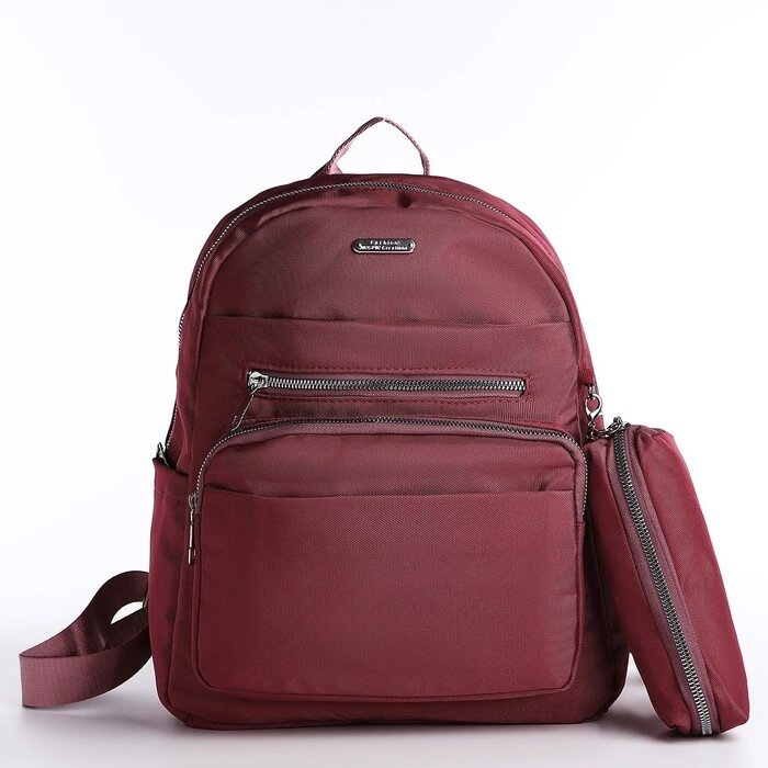 Рюкзак на молнии, 5 наружных карманов, пенал, цвет бордовый от компании Интернет - магазин Flap - фото 1