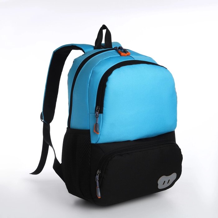 Рюкзак школьный, 2 отдела молнии, 3 кармана, цвет чёрный/голубой от компании Интернет - магазин Flap - фото 1