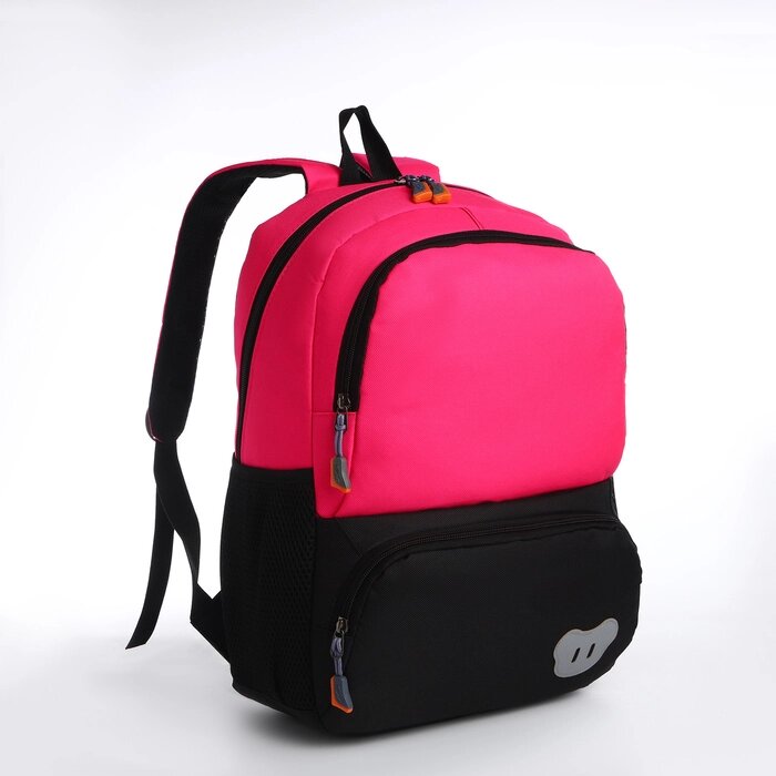 Рюкзак школьный, 2 отдела молнии, 3 кармана, цвет чёрный/розовый от компании Интернет - магазин Flap - фото 1