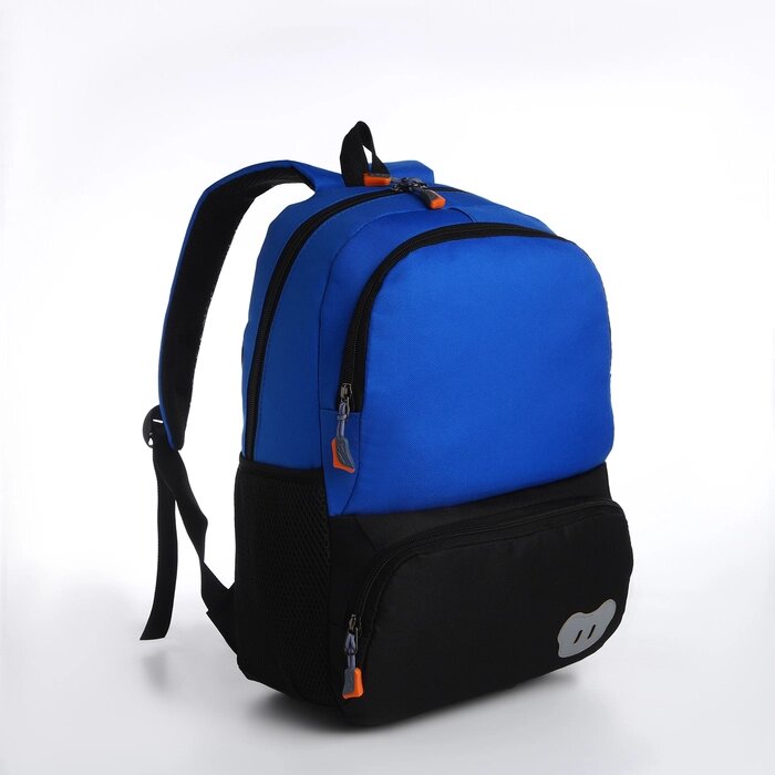 Рюкзак школьный, 2 отдела молнии, 3 кармана, цвет чёрный/синий от компании Интернет - магазин Flap - фото 1