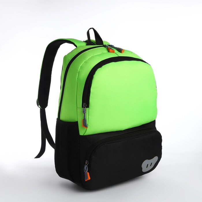 Рюкзак школьный, 2 отдела молнии, 3 кармана, цвет чёрный/зелёный от компании Интернет - магазин Flap - фото 1