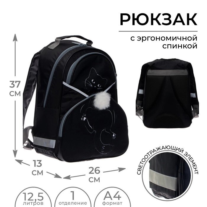 Рюкзак школьный, 37 х 26 х 13 см, эргономичная спинка, Calligrata АН "Котик" от компании Интернет - магазин Flap - фото 1