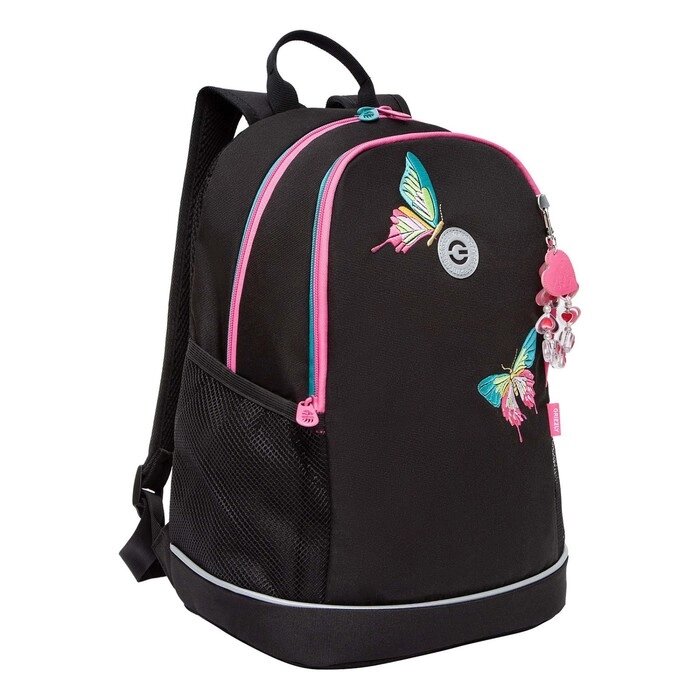 Рюкзак школьный, 38 х 28 х 18 см, Grizzly, эргономичная спинка, + брелок, чёрный от компании Интернет - магазин Flap - фото 1