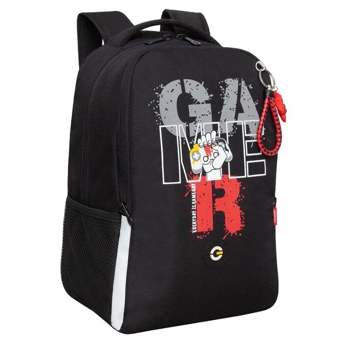 Рюкзак школьный, 38 х 29 х 16 см, Grizzly, эргономичная спинка, + брелок, чёрный от компании Интернет - магазин Flap - фото 1