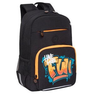 Рюкзак школьный, 40 х 25 х 13 см, Grizzly, эргономичная спинка, отделение для ноутбука, чёрный/оранжевый