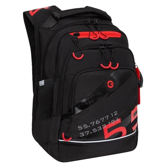 Рюкзак школьный, 40 х 25 х 22 см, Grizzly, эргономичная спинка, отделение для ноутбука, чёрный/красный от компании Интернет - магазин Flap - фото 1