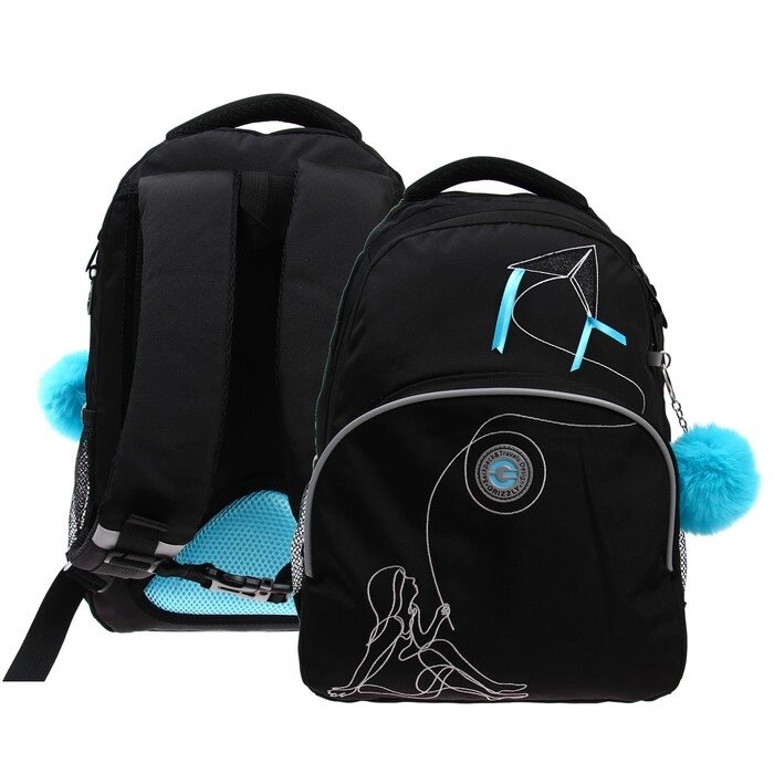 Рюкзак школьный, 40 х 27 х 20 см, Grizzly 360, эргономичная спинка, отделение для ноутбука, чёрный/голубой RG-360-8_2 от компании Интернет - магазин Flap - фото 1