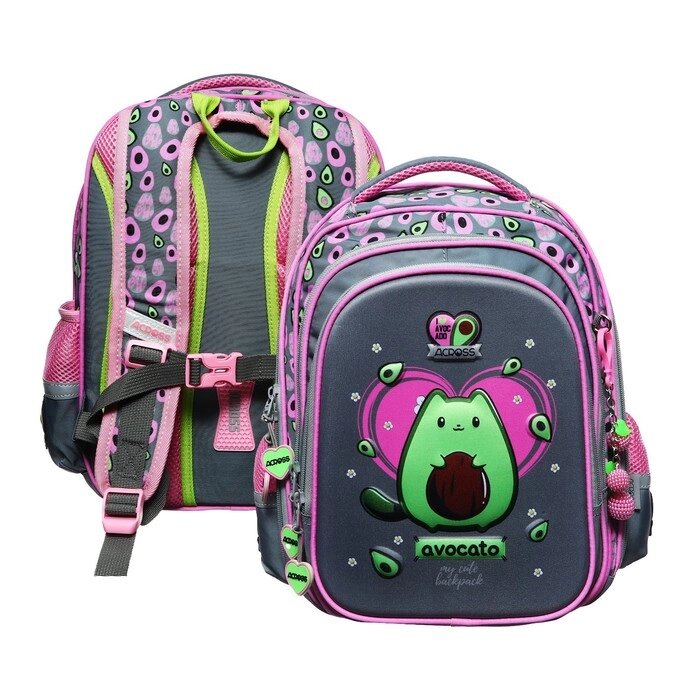Рюкзак школьный 40 х 33 х 15 см, эргономичная спинка, Across 410, серый/розовый ACR23-410-1 от компании Интернет - магазин Flap - фото 1