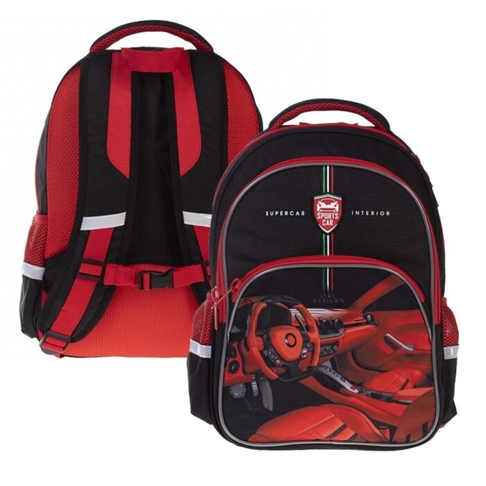 Рюкзак школьный 41 х 29 х 16 см, эргономичная спинка, Hatber Easy, Sport car, чёрный/красный NRk_88069 от компании Интернет - магазин Flap - фото 1