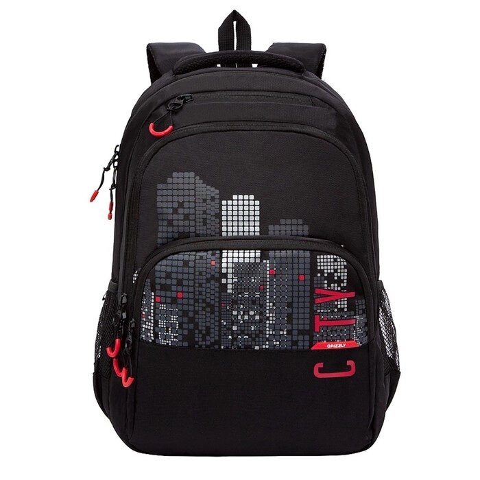 Рюкзак школьный 45 х 32 х 23 см, Grizzly, эргономичная спинка, чёрный/белый от компании Интернет - магазин Flap - фото 1