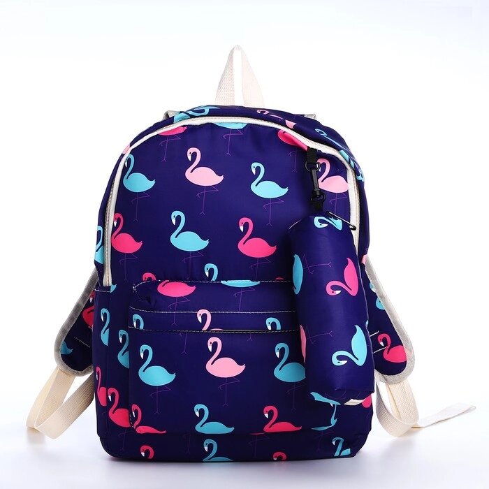 Рюкзак школьный из текстиля на молнии, 3 кармана, пенал, цвет фиолетовый от компании Интернет - магазин Flap - фото 1