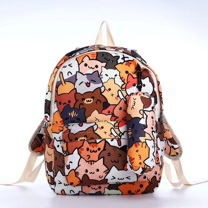 Рюкзак школьный из текстиля на молнии, 3 кармана, пенал, цвет коричневый/оранжевый от компании Интернет - магазин Flap - фото 1