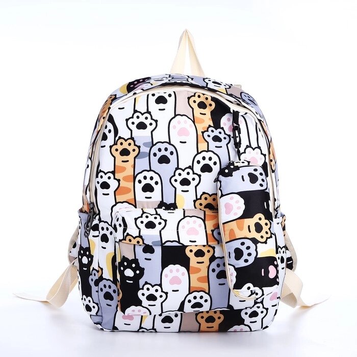 Рюкзак школьный из текстиля на молнии, 3 кармана, пенал, цвет разноцветный/серый от компании Интернет - магазин Flap - фото 1