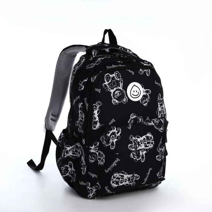 Рюкзак школьный из текстиля на молнии, 4 кармана, цвет чёрный от компании Интернет - магазин Flap - фото 1