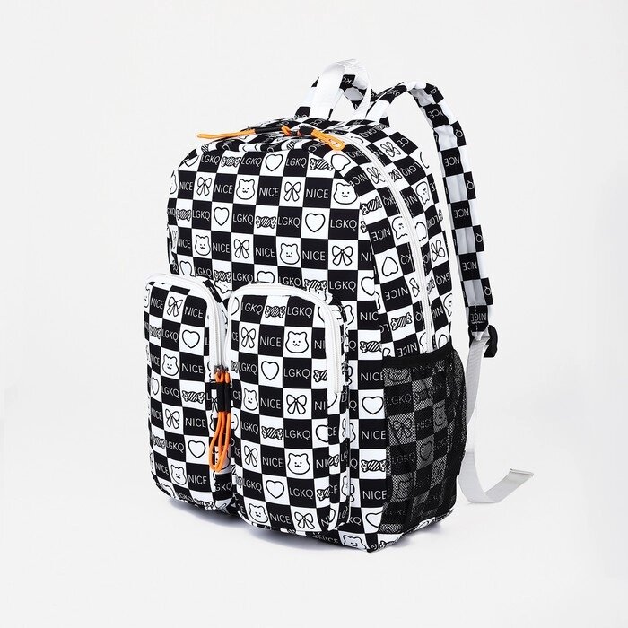 Рюкзак школьный из текстиля на молнии, 5 карманов, цвет чёрный от компании Интернет - магазин Flap - фото 1