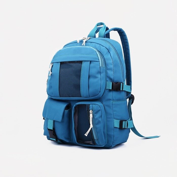 Рюкзак школьный на молнии, 5 наружных карманов, цвет синий от компании Интернет - магазин Flap - фото 1