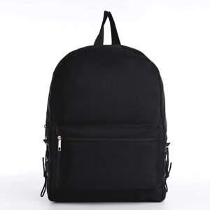 Рюкзак школьный текстильный с боковыми лентами, 38х29х11см, цвет чёрный, отдел на молнии