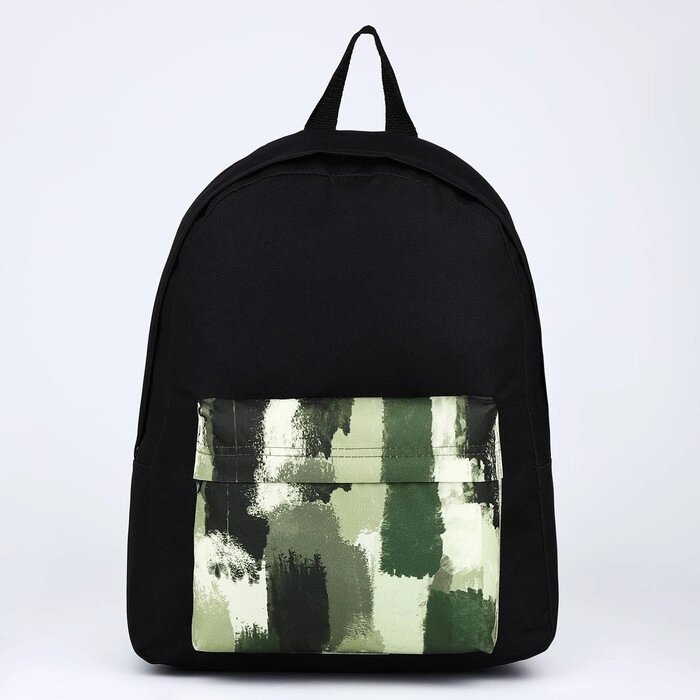 Рюкзак текстильный Хаки, с карманом, 30х12х40см, цвет чёрный, зелёный от компании Интернет - магазин Flap - фото 1
