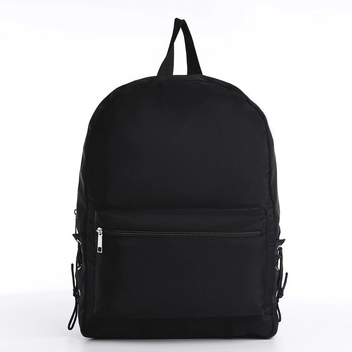 Рюкзак текстильный с боковыми лентами, 38х29х11см, 38 х черный  черный, отдел на молнии, цвет красный от компании Интернет - магазин Flap - фото 1