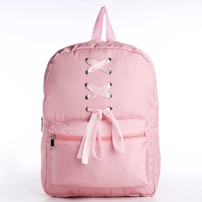 Рюкзак текстильный с лентами, 38х29х11 см, 38 х розовый  розовый, отдел на молнии, цвет красный от компании Интернет - магазин Flap - фото 1