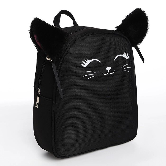 Рюкзак текстильный с ушками на заколках "Котик", 27*10*23 см, черный цвет от компании Интернет - магазин Flap - фото 1