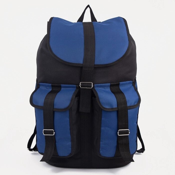 Рюкзак туристический, 55 л, отдел на шнурке, 4 наружных кармана, цвет чёрный/синий от компании Интернет - магазин Flap - фото 1